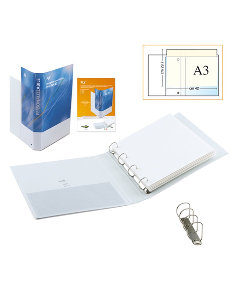 Raccoglitore FLY 30 A4 4D 22x30cm personalizzabile bianco SEI ROTA Raccoglitore FLY 30 A4 4D 22x30cm personalizzabile bianco SEI ROTA