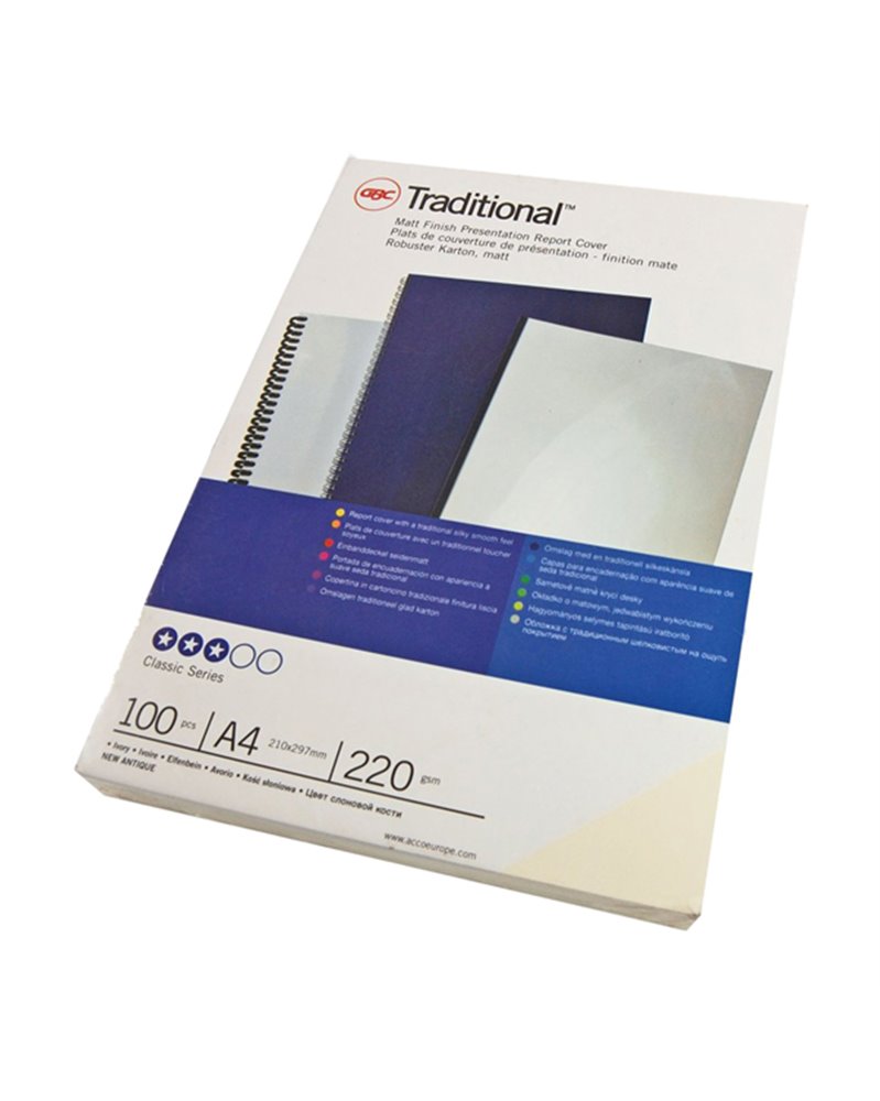 Scatola 100 copertine rilegatura Traditional A4 220gr carton.bianco liscio GBC