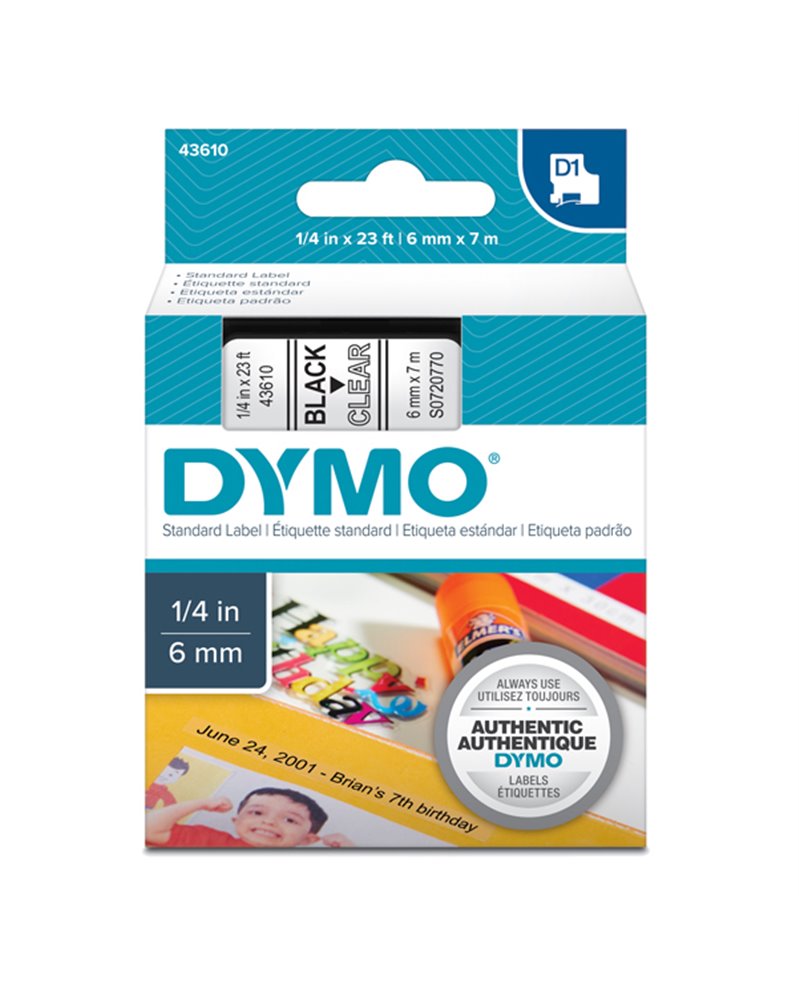 NASTRO DYMO TIPO D1 (6MMX7MT) NERO/TRASPARENTE 436100