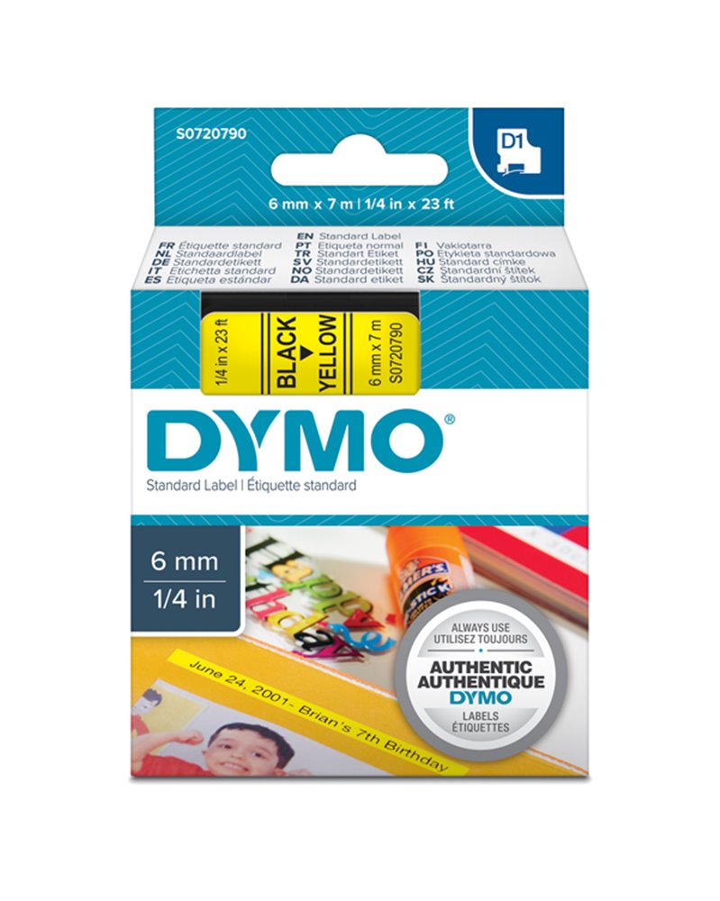 NASTRO DYMO TIPO D1 (6MMX7MT) NERO/GIALLO 436180