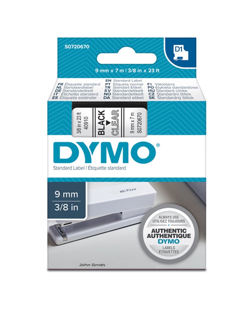 NASTRO DYMO TIPO D1 (9MMX7M) NERO/TRASPARENTE 409100