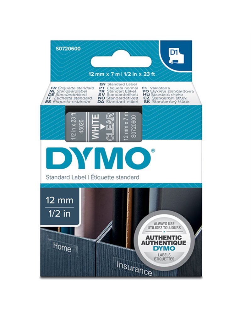 NASTRO DYMO TIPO D1 (12MMX7M) BIANCO/TRASPARENTE 450200