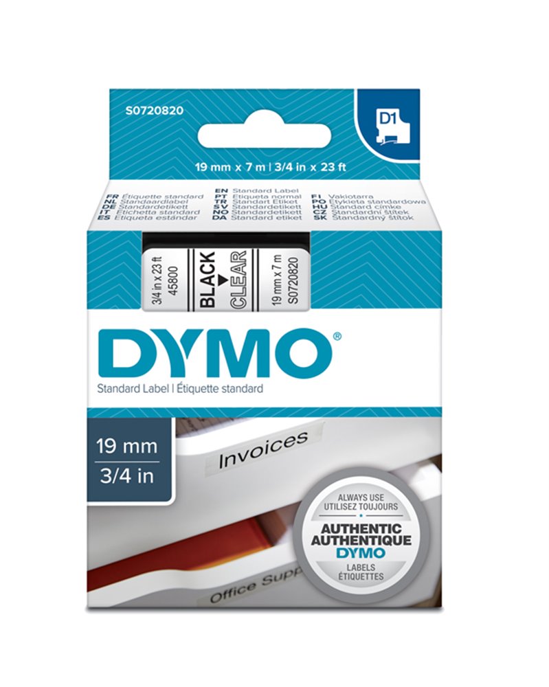 NASTRO DYMO TIPO D1 (19MMX7MT) NERO/TRASPARENTE 458000