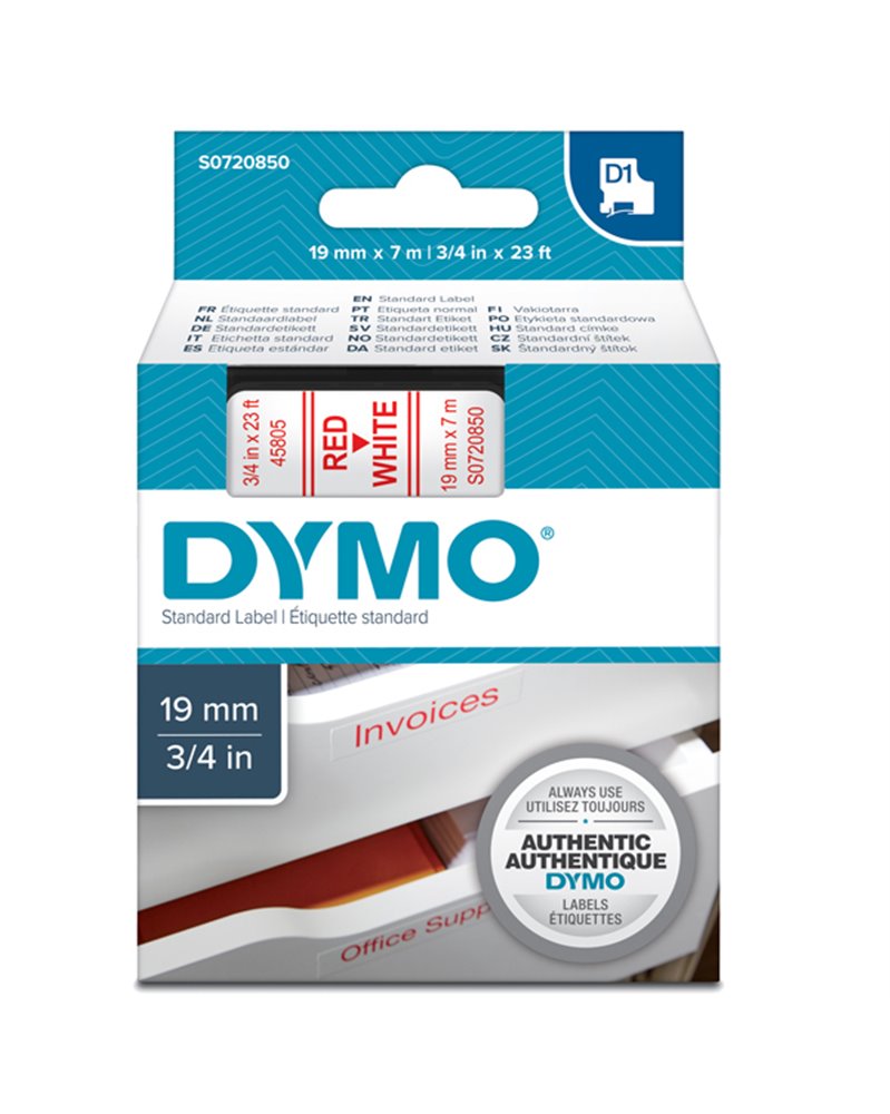 NASTRO DYMO TIPO D1 (19MMX7MT) ROSSO/BIANCO 458050