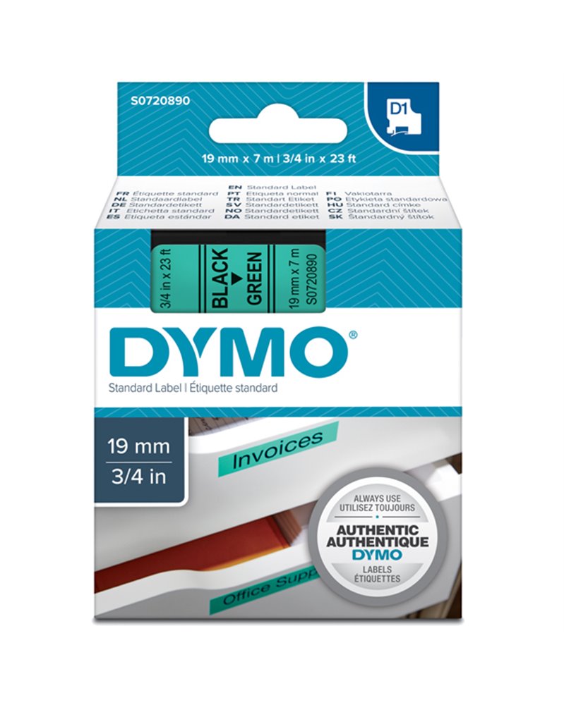 NASTRO DYMO TIPO D1 (19MMX7MT) NERO/VERDE 458090