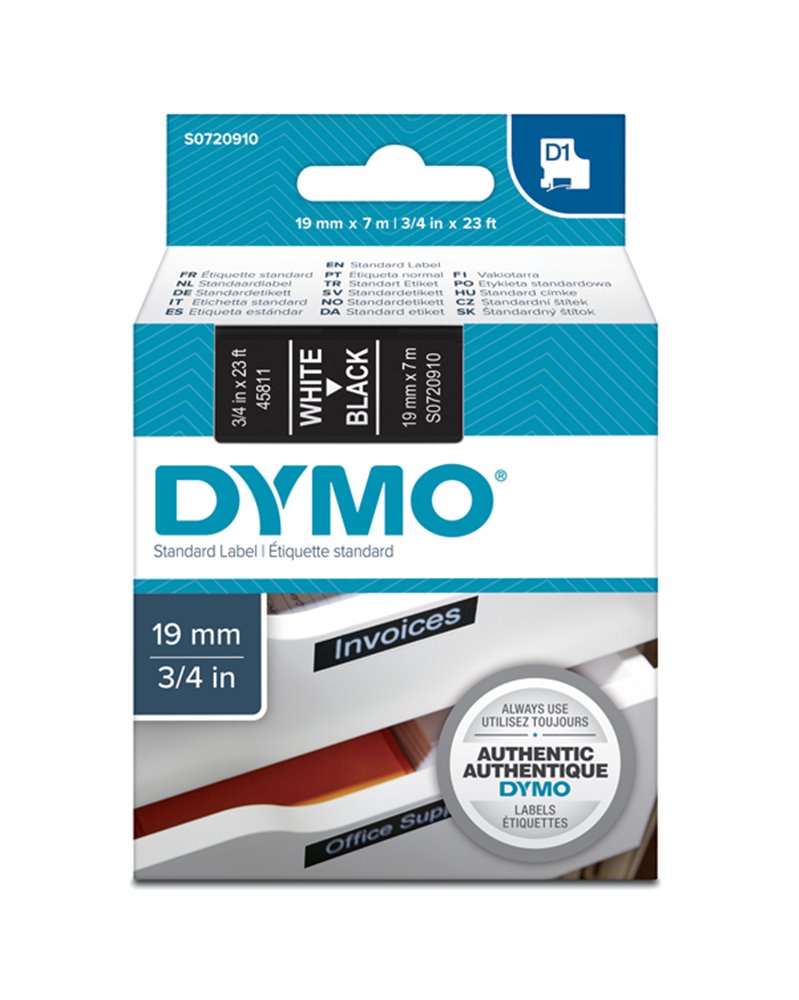 NASTRO DYMO TIPO D1 (19MMX7MT) BIANCO/NERO 458110