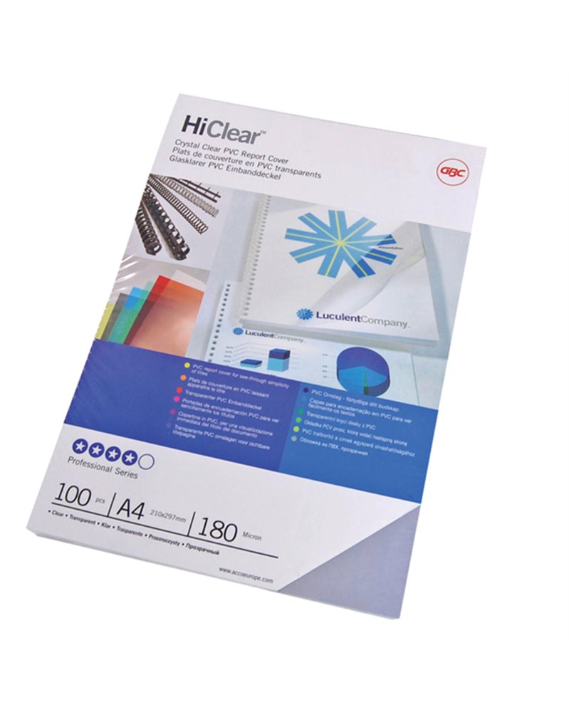 Scatola 100 copertine Hi-Clear 150micron A4 neutro trasparente GBC