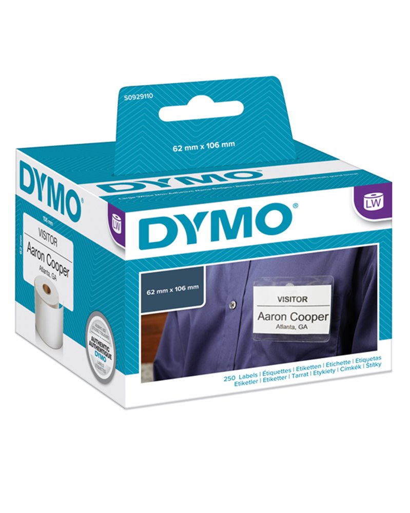 ROTOLO ETICHETTE NON ADESIVE CON FORO PER BADGE 62x106MM X DYMO LW