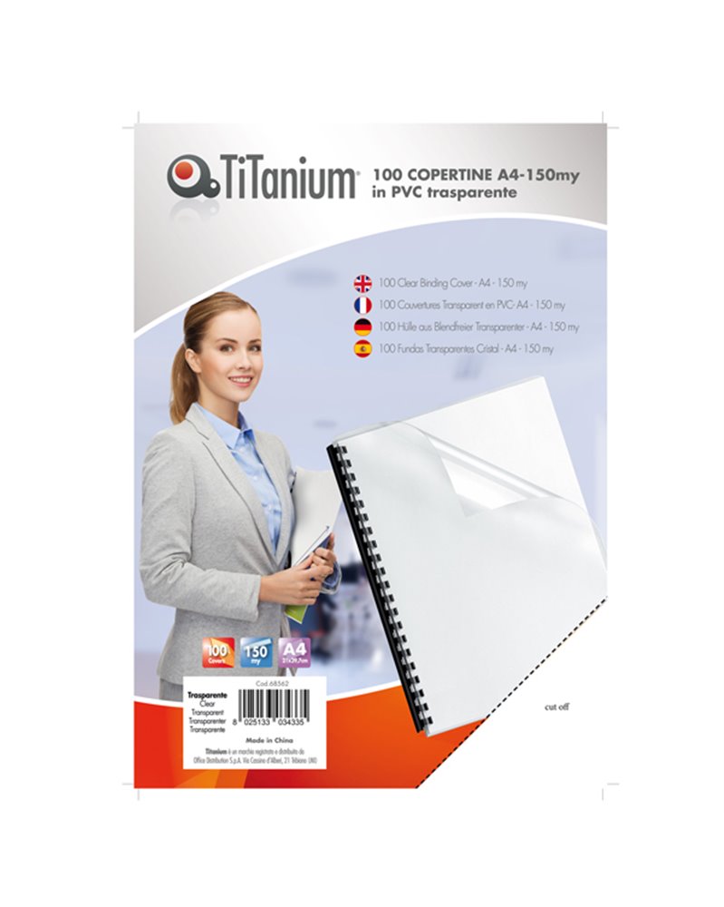 100 COPERTINE A4 PVC TRASPARENTE 150my TiTanium