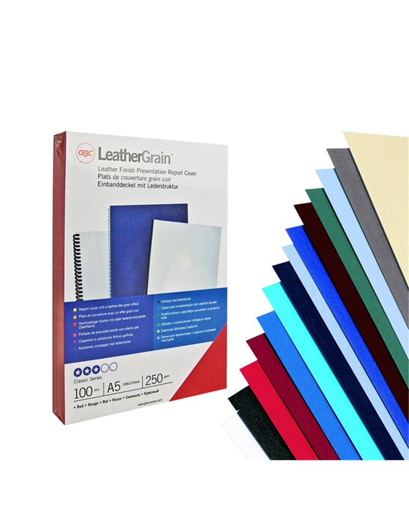 100 COPERTINE LEATHERGRAIN 250GR A4 BLU GOFFRATO