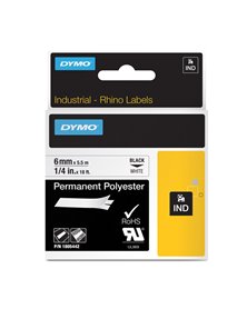 NASTRO POLIESTERE PERMANENTE 12mm x 5.5mt nero su bianco 18483 RHINO