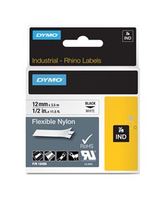 NASTRO NYLON FLESSIBILE 12mm x 3.5mt nero su bianco 18488 RHINO