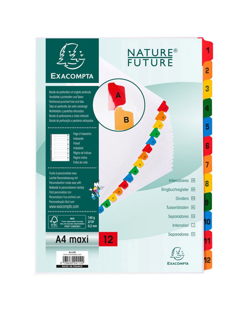 SEPARATORE Numerico 1-12/A4 Maxi in CARTONCINO 160gr Exacompta