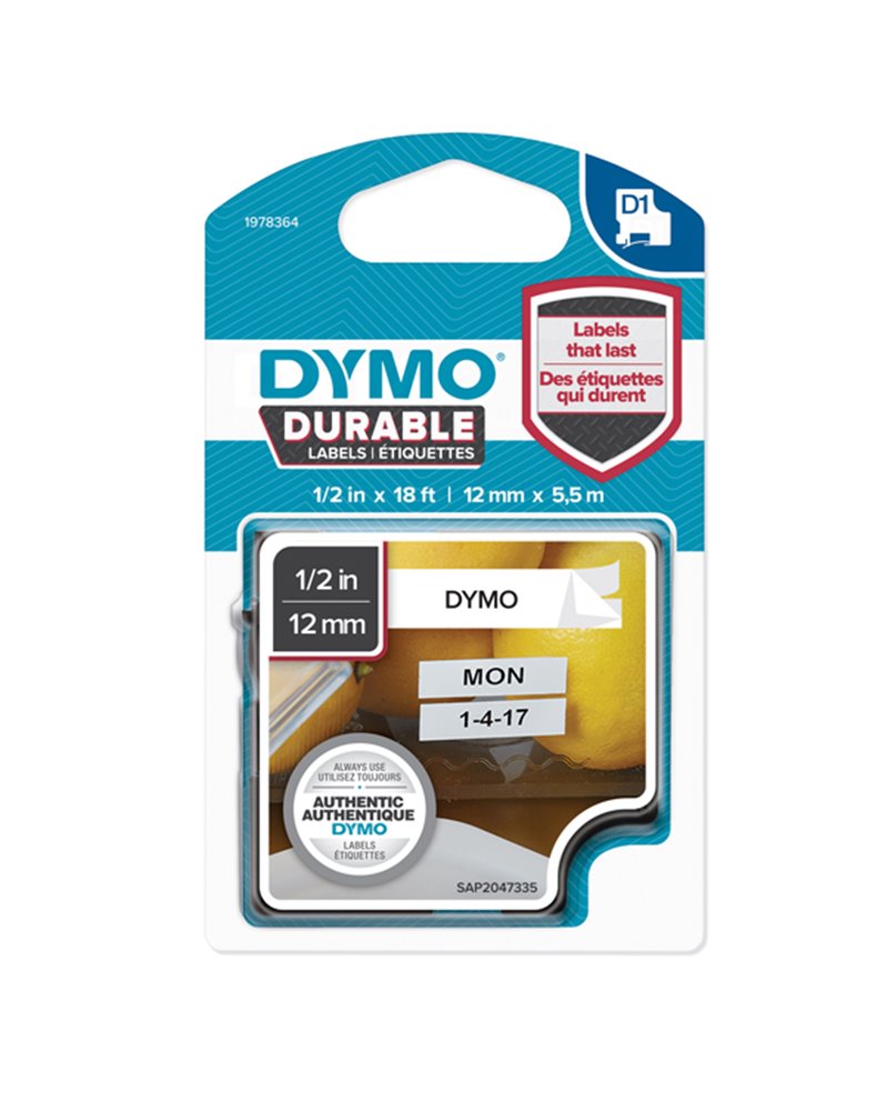 NASTRO DYMO TIPO D1 DURABLE (12MMX5.5MT) NERO/BIANCO 1978364