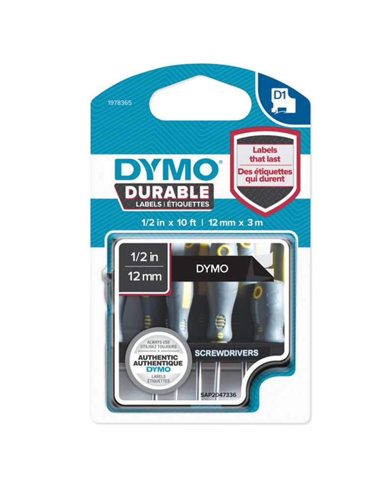 NASTRO DYMO TIPO D1 DURABLE (12MMX3MT) BIANCO/NERO 1978365