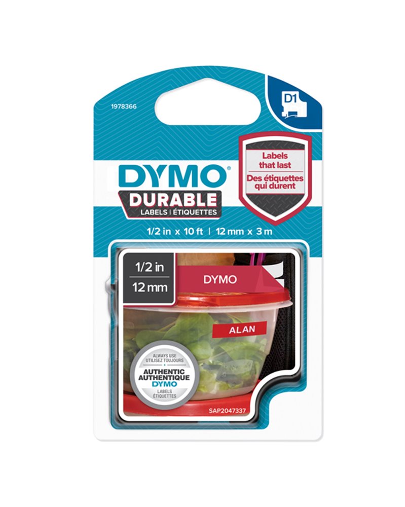 NASTRO DYMO TIPO D1 DURABLE (12MMX3MT) BIANCO/ROSSO 1978366