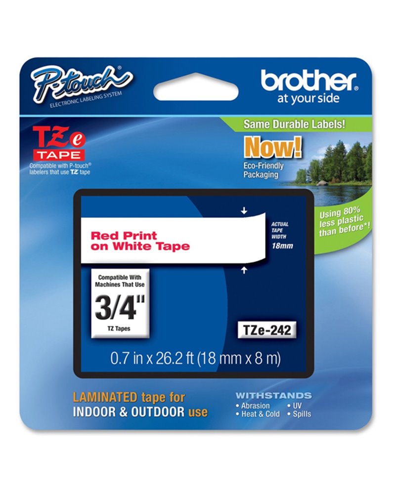 NASTRO LAMINATO BROTHER TZE-242 18MMx8MT ROSSO/BIANCO