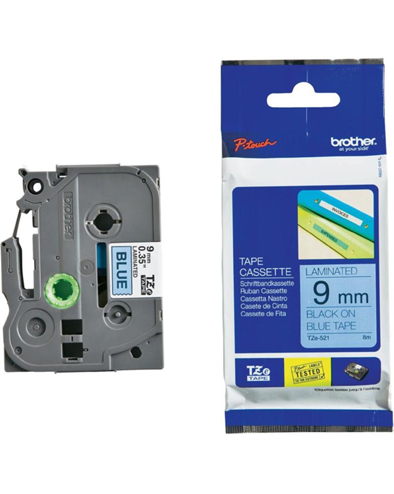 NASTRO BROTHER TZ- E521 9MMx8MT NERO/BLU