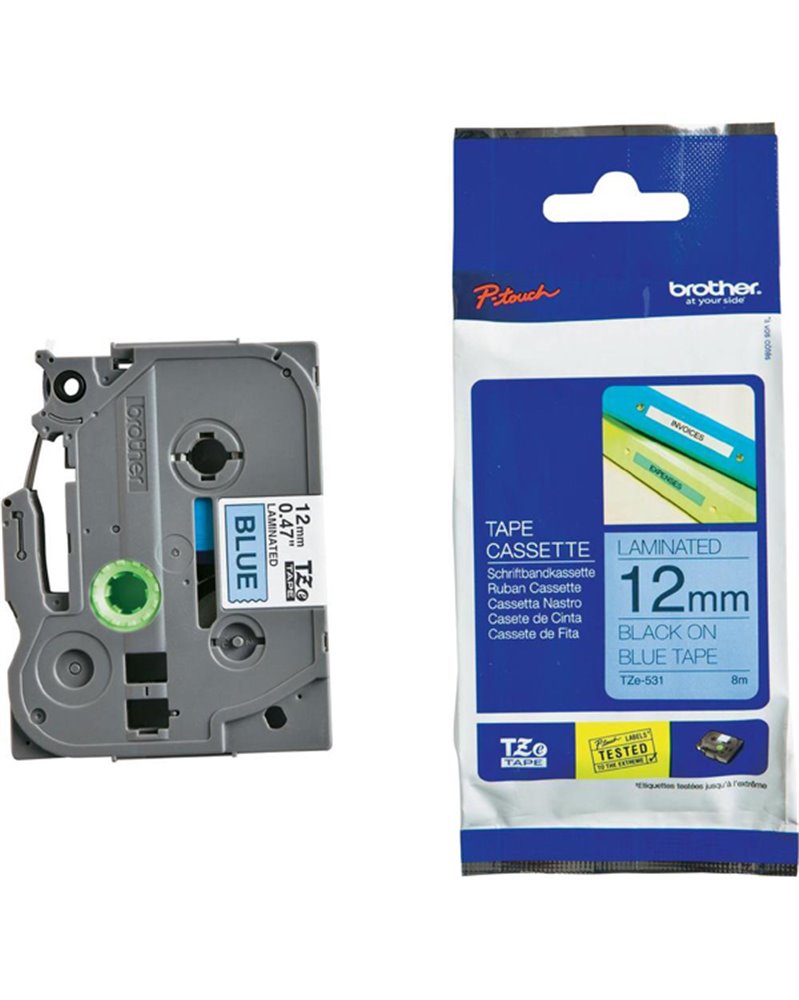 NASTRO BROTHER TZ-E531 12MMx8MT NERO/BLU