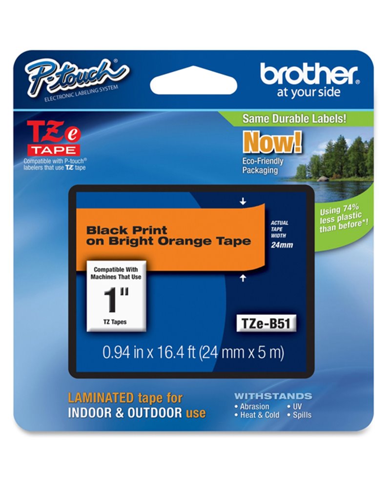 NASTRO BROTHER TZeB51 24MMx8MT NERO/ARANCIO FLUO