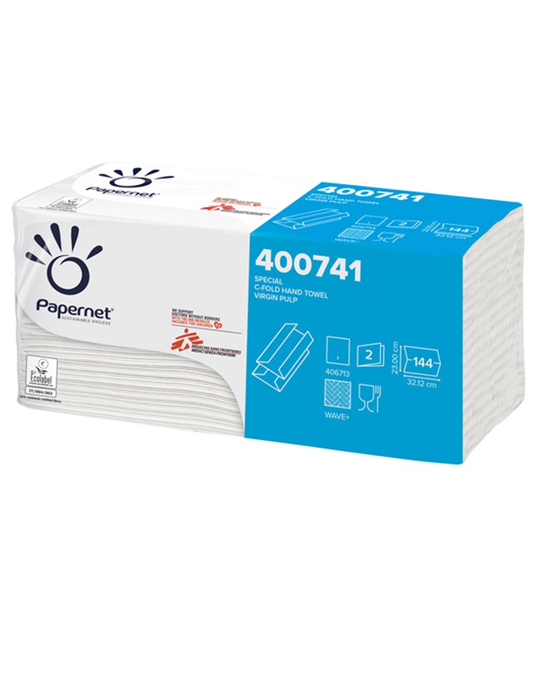 Pacco 144 asciugamani piegati a C Goffrato onda+ Ecolabel Papernet