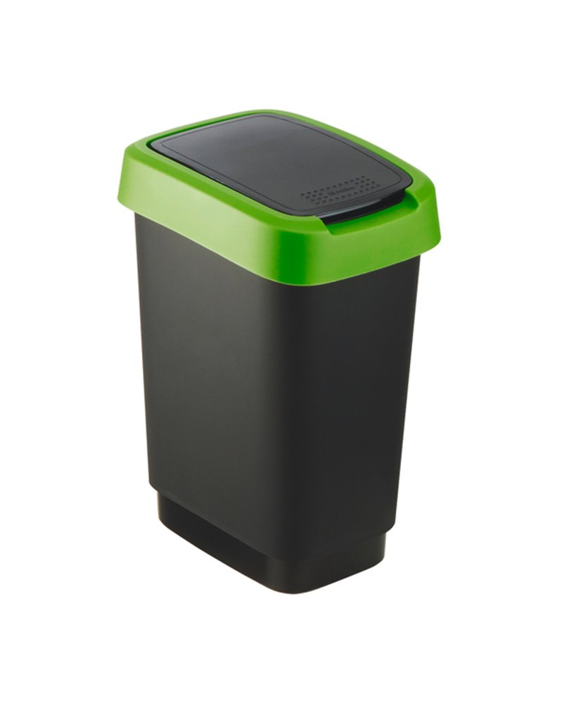 PATTUMIERA 25LT in PPL Nero/Verde COPERCHIO BASCULANTE ROTHO