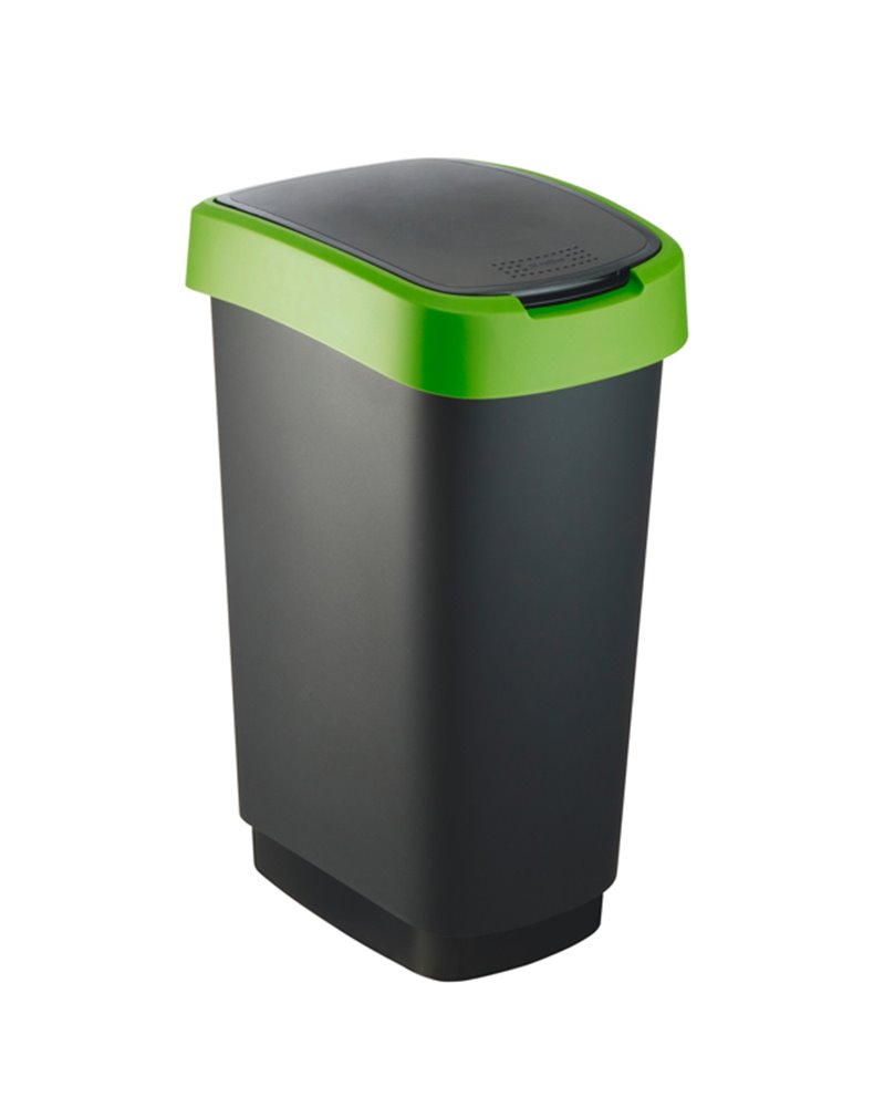 PATTUMIERA 50LT in PPL Nero/Verde COPERCHIO BASCULANTE ROTHO