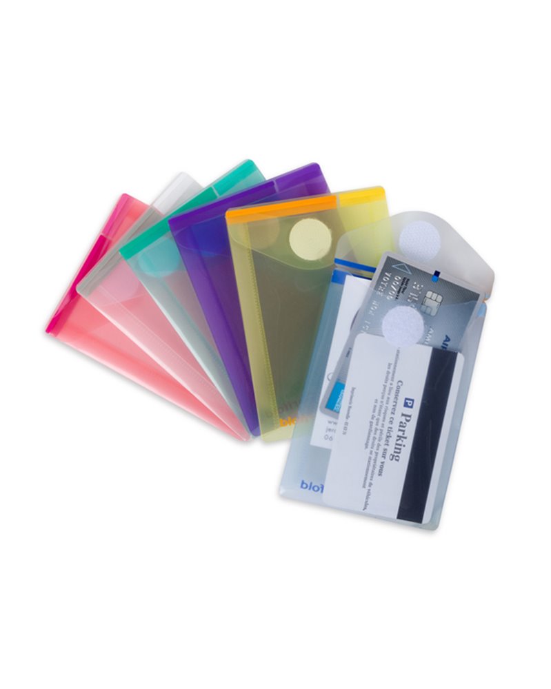 SET 6 BUSTE PP CON VELCRO F.TO VERTICALI 8X11.5CM COLORI ASSORTITI