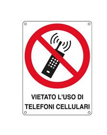 CARTELLO ALLUMINIO 16,6x23,3cm 'VIETATO L'USO DI TELEFONI CELLULARI'