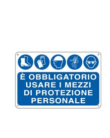 CARTELLO ALLUMINIO 30x20cm 'E' OBBLIGATORIO USARE I MEZZI DI PROTEZ. INDIVID.'