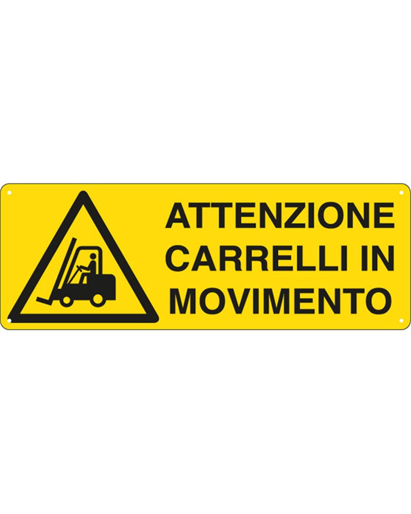 CARTELLO ALLUMINIO 35x12,5cm 'ATTENZIONE CARRELLI IN MOVIMENTO'