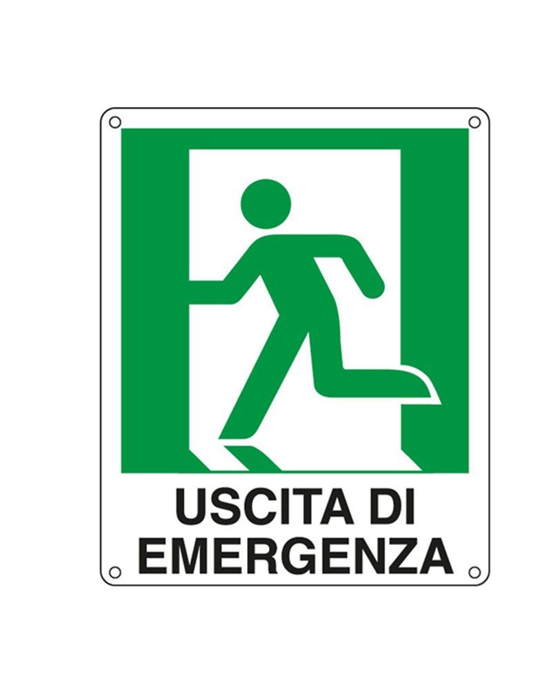 CARTELLO ALLUMINIO 25x31cm 'USCITA DI EMERGENZA A SX'