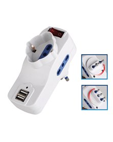 ADATTATORE ROTANTE 2 PRESE BIPASSO 2P+T 10/16 A+ 1 Schuko+2 PRESE USB MELCHIONI