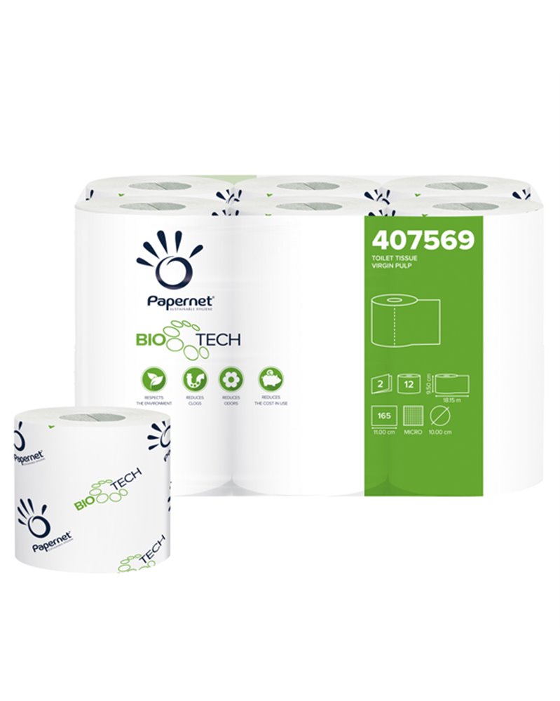 Pacco 12RT carta igienica classica 2veli 18,2mt 165 strappi BioTech Papernet Pacco 12RT carta igienica classica 2veli 18,2mt 165 strappi BioTech Papernet