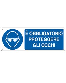 CARTELLO ALLUMINIO 35x12,5cm 'E' obligatorio proteggere gli occhi"