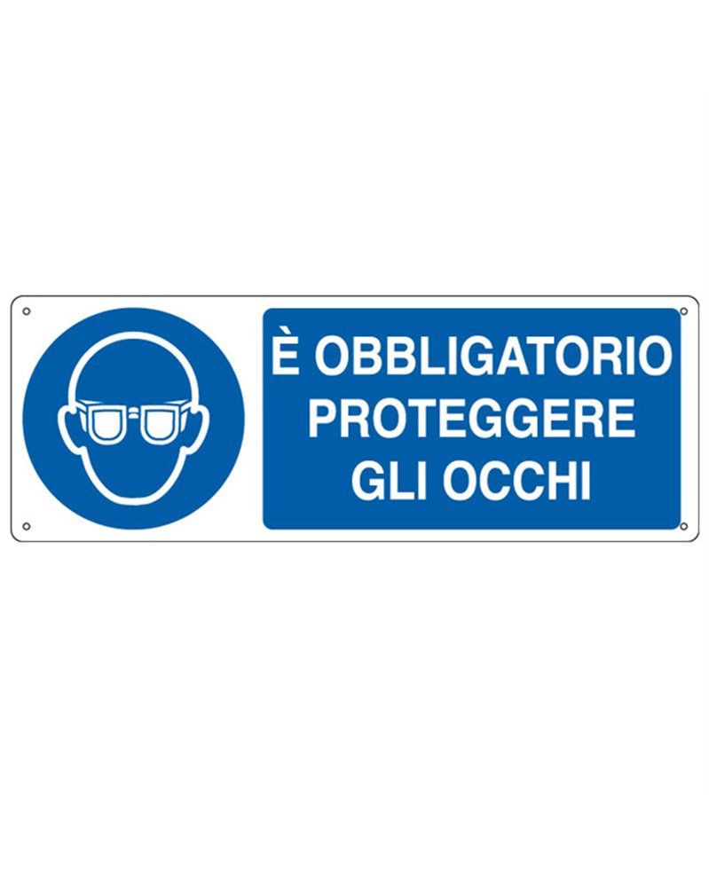 CARTELLO ALLUMINIO 35x12,5cm 'E' obligatorio proteggere gli occhi"