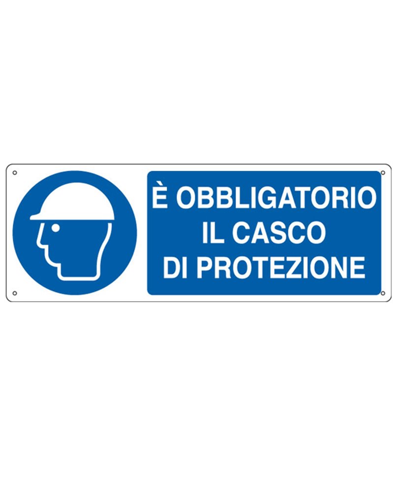 CARTELLO ALLUMINIO 35x12,5cm 'E' obligatorio il casco di protezione"