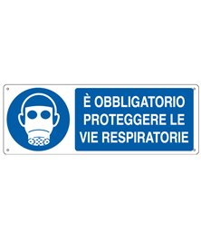 CARTELLO ALLUMINIO 35x12,5cm 'E' obligatorio proteggere le vie respiratorie"