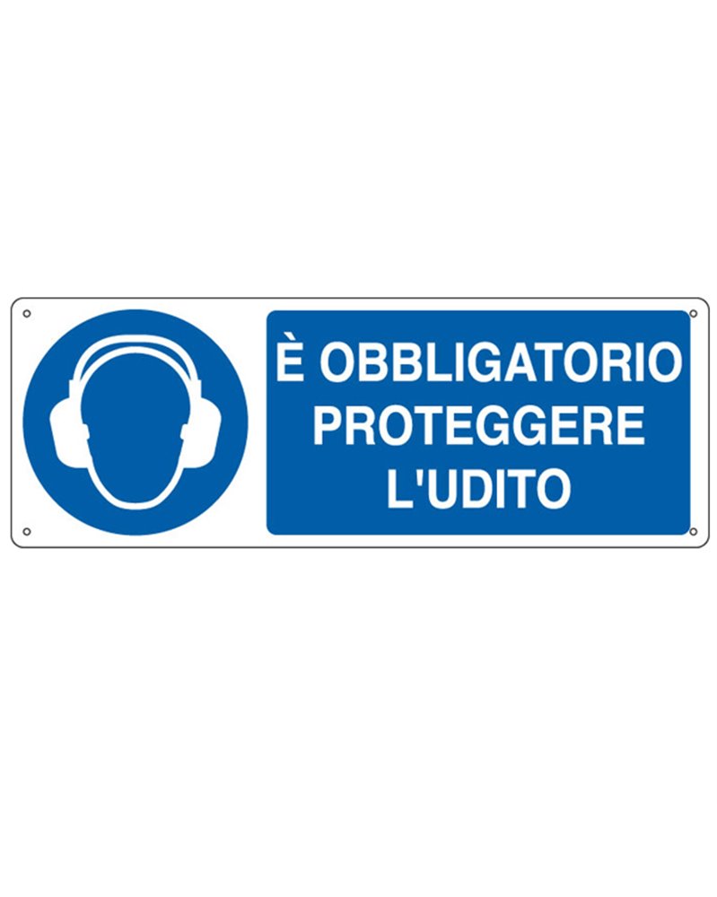 CARTELLO ALLUMINIO 35x12,5cm 'E' obligatorio proteggere l'udito" CARTELLO ALLUMINIO 35x12,5cm 'E' obligatorio proteggere l'udito"