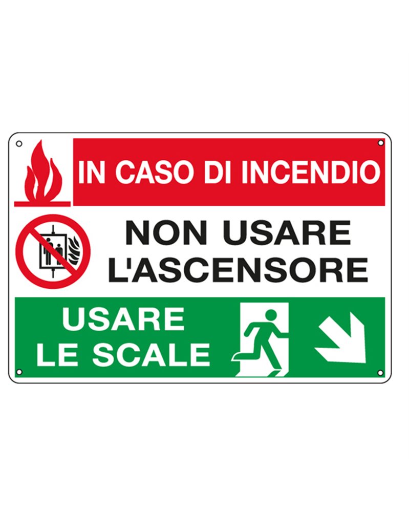 CARTELLO ALLUMINIO 30x20cm 'In caso di incendio non usare l'ascensore...'