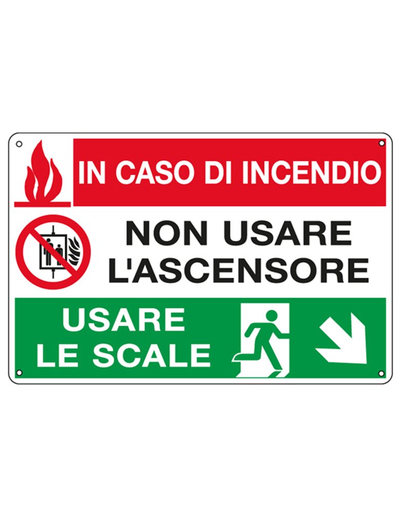 CARTELLO ALLUMINIO 30x20cm 'In caso di incendio non usare l'ascensore...' CARTELLO ALLUMINIO 30x20cm 'In caso di incendio non usare l'ascensore...'