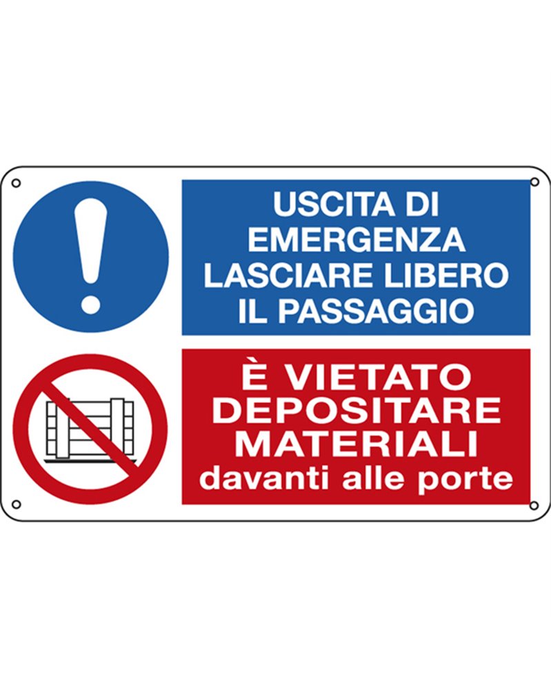 CARTELLO ALLUMINIO 30x20cm 'Uscita di emergenza.../Vietato depositare...' CARTELLO ALLUMINIO 30x20cm 'Uscita di emergenza.../Vietato depositare...'