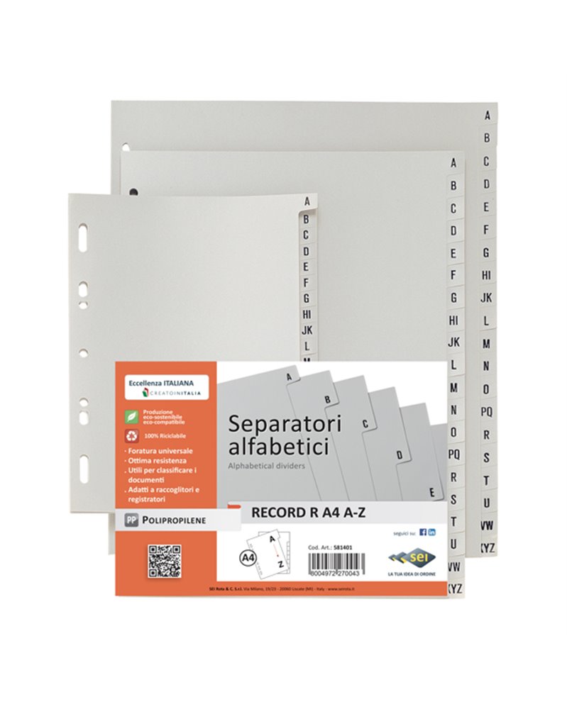 SEPARATORE ALFABETICO A-Z 24,5X30 PPL RECORD RA4 A-Z MAX SEI ROTA
