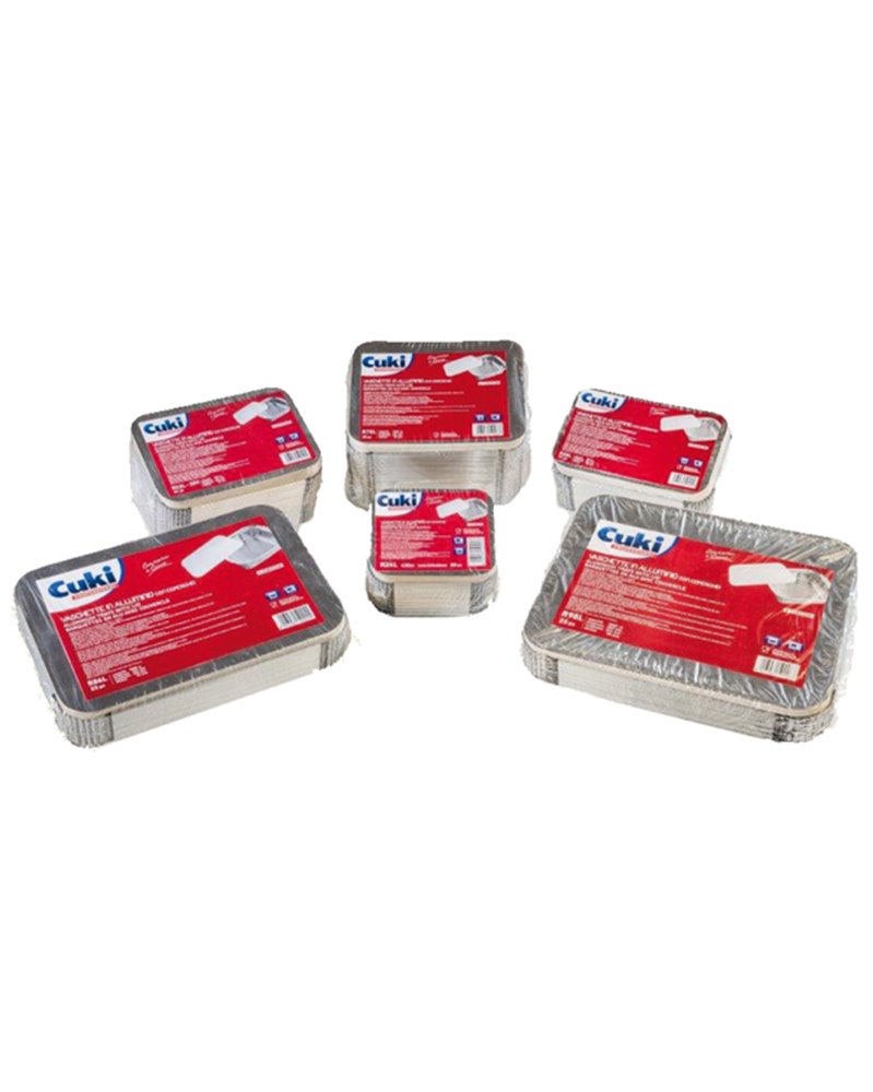 Pack 50 Contenitori alluminio 4 Porzioni + coperchio Cuki