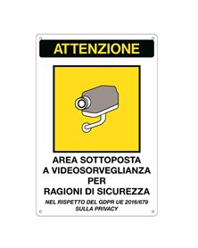 Cartello alluminio 20x30cm 'Area sottoposta a videosorveglianza' rif.GDPR
