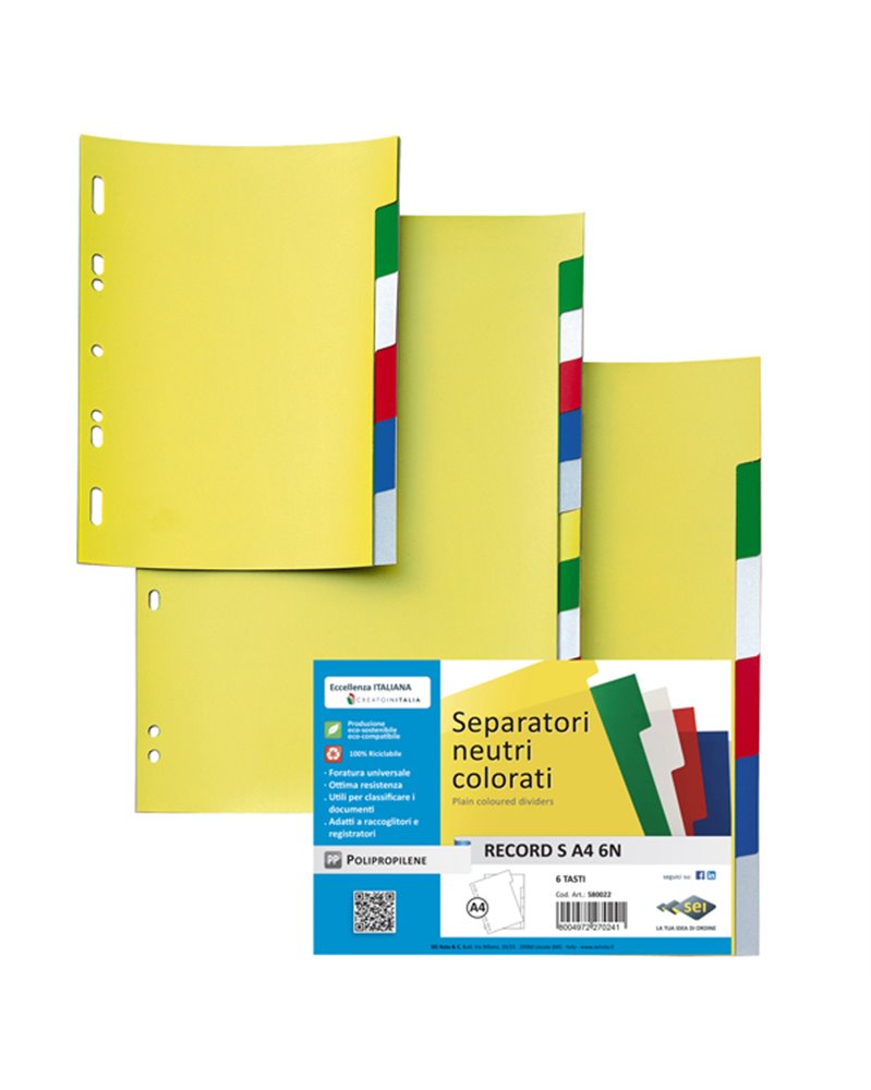 SEPARATORE 6 TASTI COLORATI 21X29,7 PPL RECORD SA46N SEI