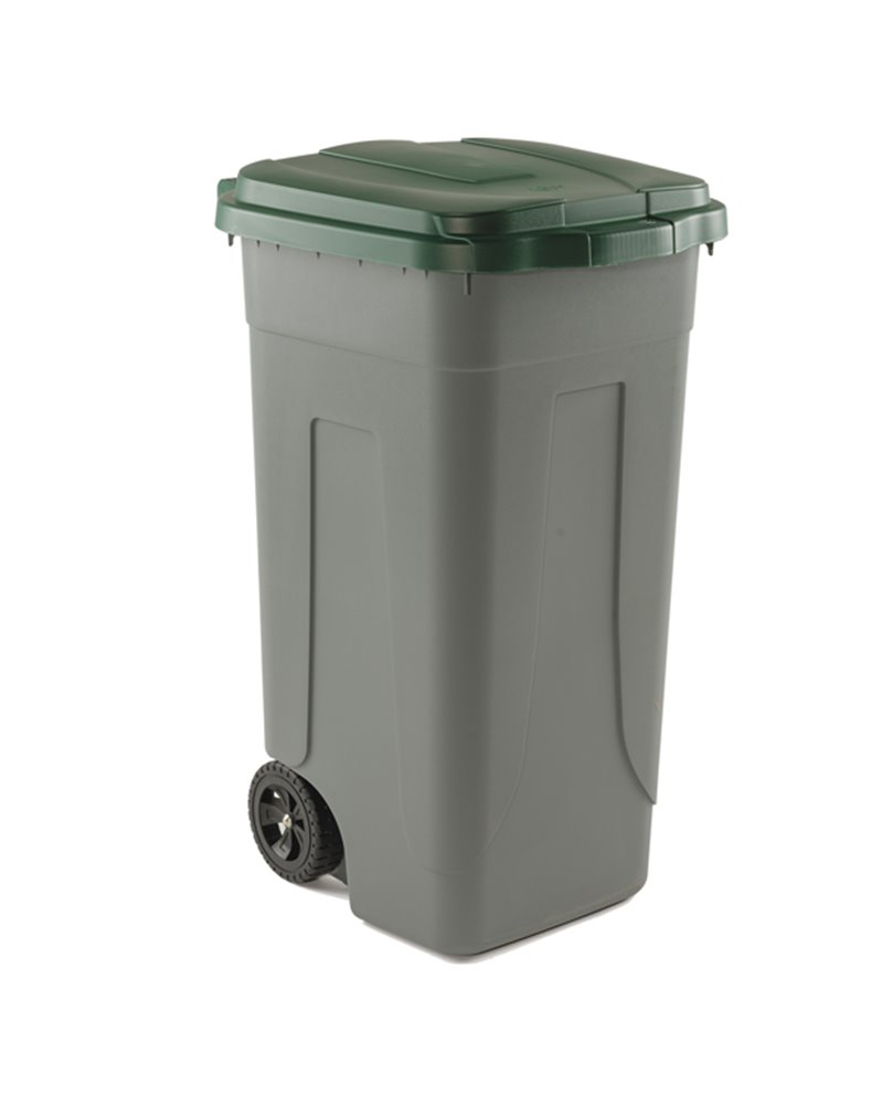 Bidone mobile Cento 100Lt grigio c/coperchio verde per raccolta differenziata