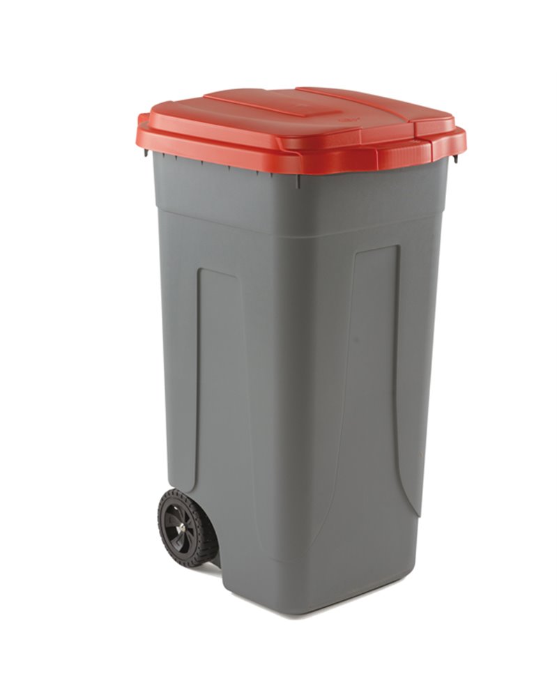 Bidone mobile Cento 100Lt grigio c/coperchio rosso per raccolta differenziata Bidone mobile Cento 100Lt grigio c/coperchio rosso per raccolta differenziata