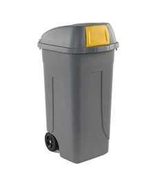 Bidone mobile Cento Push 100Lt grigio c/coperchio giallo per raccolta diff.