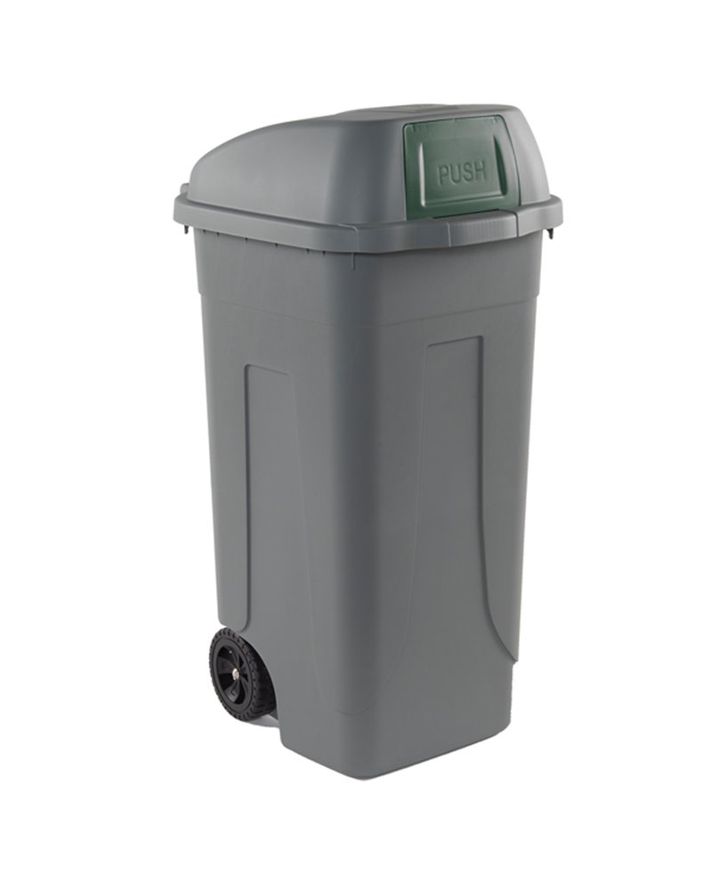 Bidone mobile Cen Push 100Lt grigio c/coperchio verde per raccolta diff.